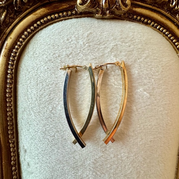 JCM Jewelry - Elegant 14K Gold (White and Yellow) Hoop Earrings